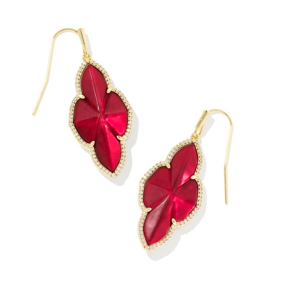 Kendra Scott Abbie Gold Pave Frame Drop Earrings In Cranberry Illusion - Picture 2 of 2